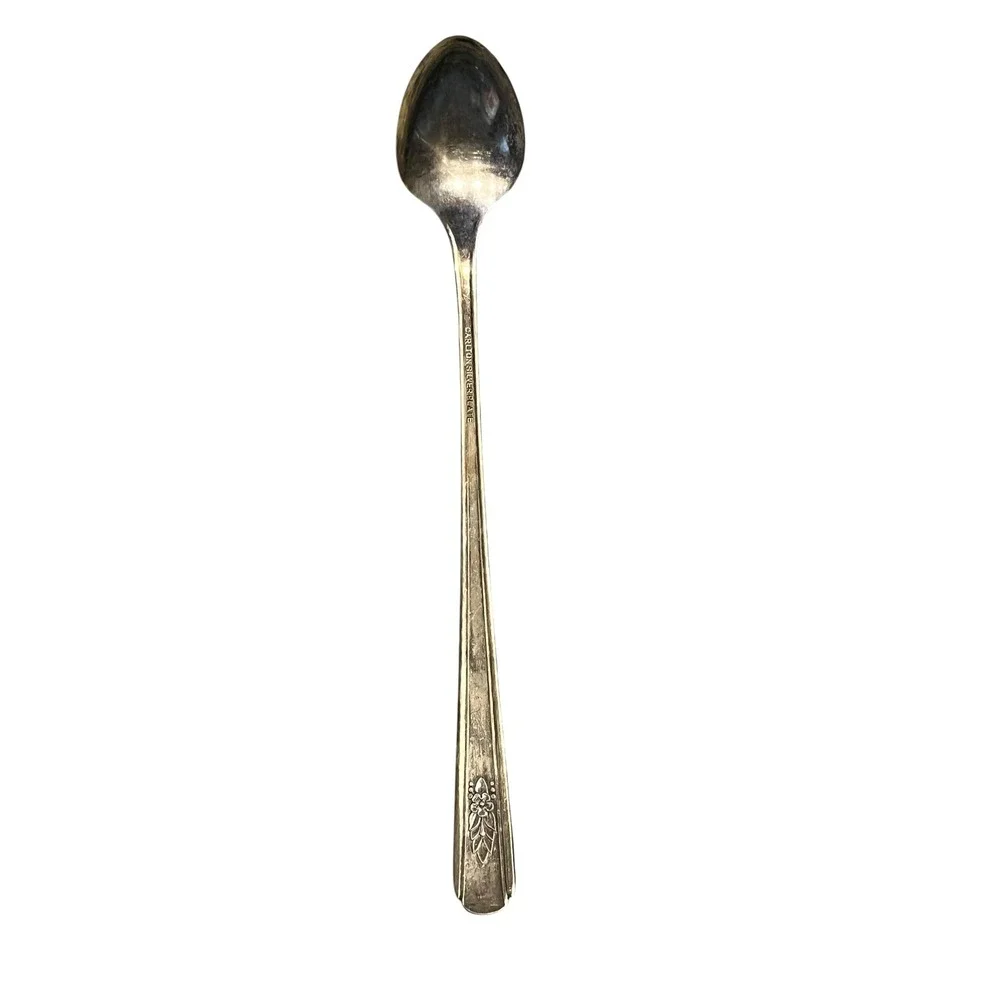 Vintage Carlton Silver Plate Iced Tea Spoon Floral Handle Long Stem Flatware